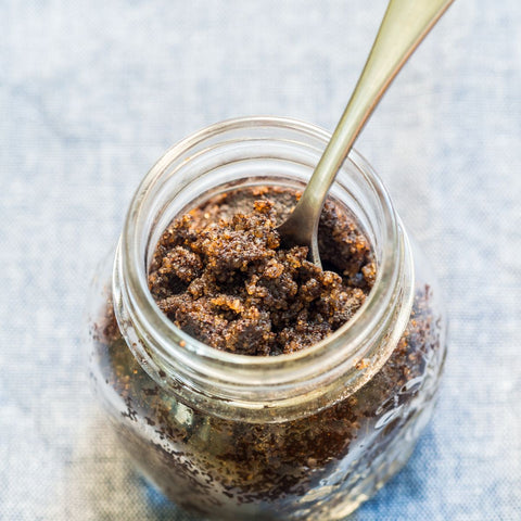 coffee scrub in a glass jar