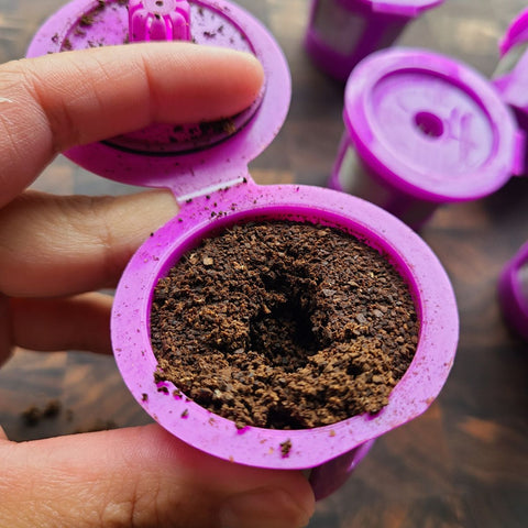 wet coffee grounds in reusable kcup